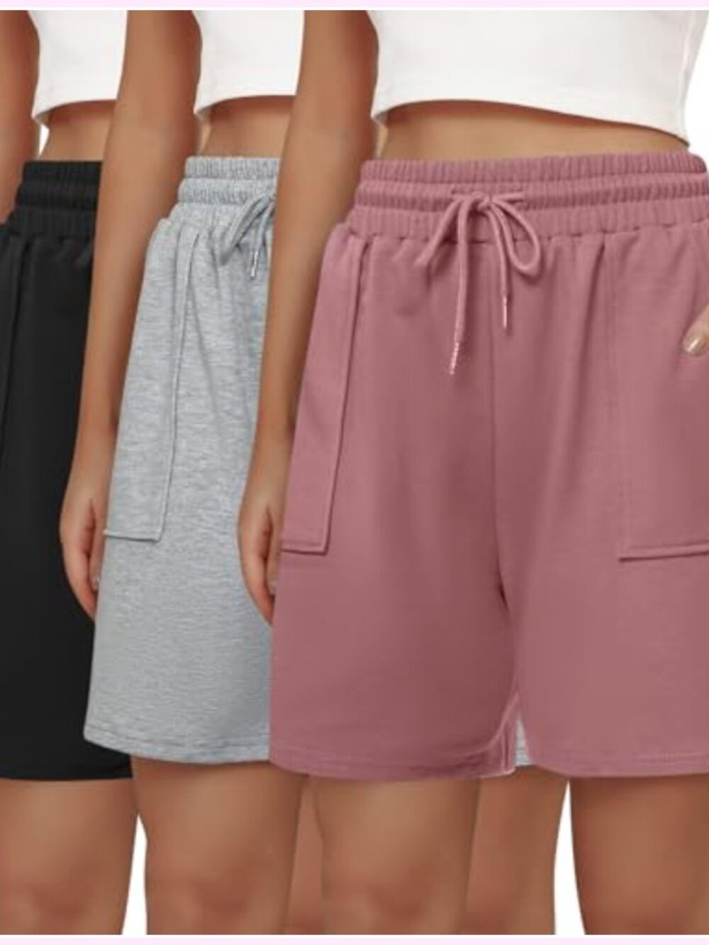 Women's High Waisted Sweat Shorts Loose Fit Bermuda Pockets Drawstring 7" Inseam - Picture 1 of 6